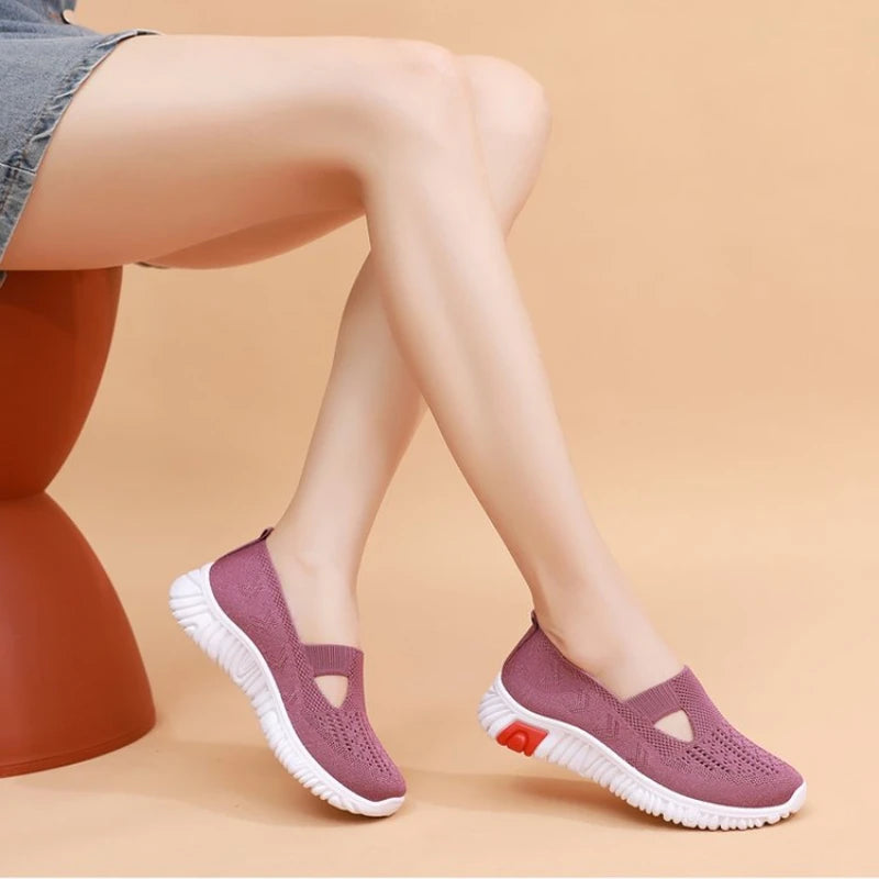 Sapatos de pano femininos verão novo estilo de caminhada sola macia sapatos leves e confortáveis